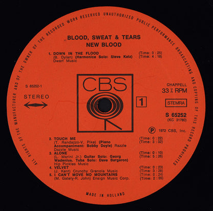 Blood, Sweat And Tears : New Blood (LP, Album, Gat)