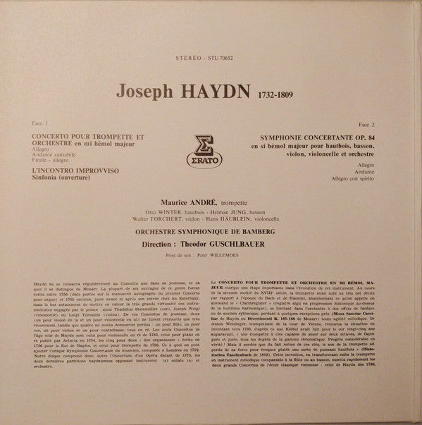 Joseph Haydn / Maurice André / Bamberger Symphoniker / Theodor Guschlbauer : Concerto Pour Trompette / Symphonie Concertante / L'incontro Improvviso (LP)