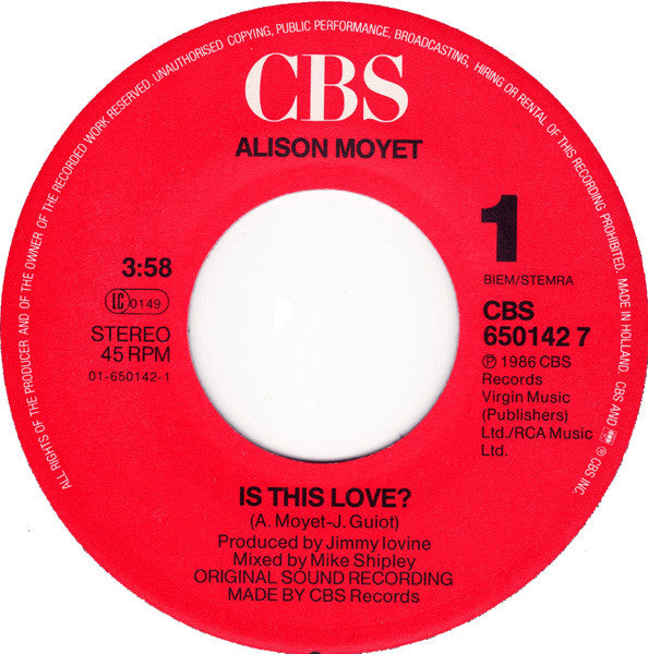 Alison Moyet : Is This Love? (7", Single)