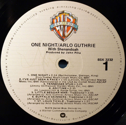 Arlo Guthrie With Shenandoah (2) : One Night (LP, Album, Los)