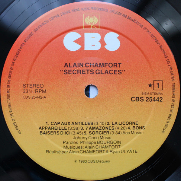 Alain Chamfort : Secrets Glacés (LP, Album)