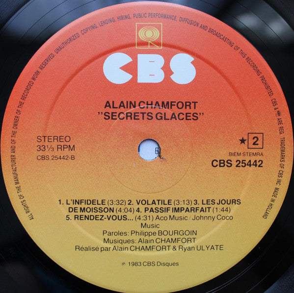 Alain Chamfort : Secrets Glacés (LP, Album)