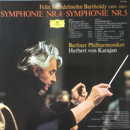 Felix Mendelssohn-Bartholdy / Berliner Philharmoniker, Herbert von Karajan : Symphonien Nr. 4 >>Italian<< - Nr. 5 >>Reformation<< (LP)