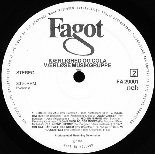 Værløse Musikgruppe : Kærlighed Og Cola (LP, Album)