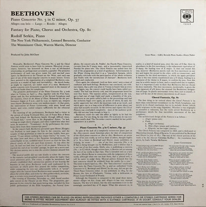 Ludwig van Beethoven - Rudolf Serkin, Westminster Symphonic Choir, The New York Philharmonic Orchestra, Leonard Bernstein : Third Piano Concerto / Choral Fantasy (LP)