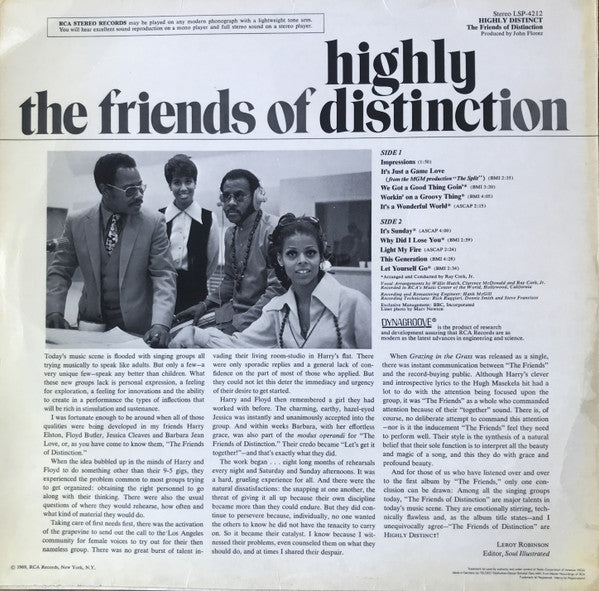 The Friends Of Distinction : Highly Distinct (LP, Album)