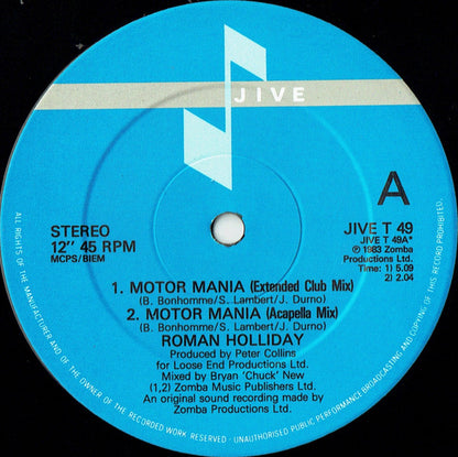 Roman Holliday : Motor Mania (Extended Club Mix • Acapella Mix) (12")