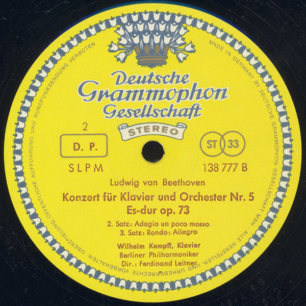 Ludwig van Beethoven, Wilhelm Kempff, Berliner Philharmoniker · Ferdinand Leitner : Klavierkonzert Nr. 5 Es-dur (LP, RE)