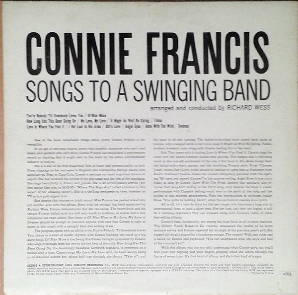 Connie Francis : Songs To A Swinging Band (LP, Album)