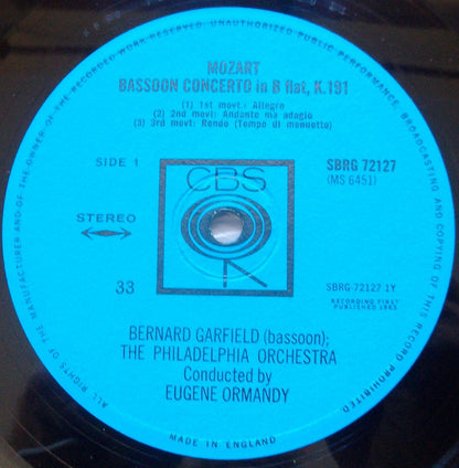 Wolfgang Amadeus Mozart - The Philadelphia Orchestra, Eugene Ormandy : The Four Concertos For Woodwinds And Orchestra Vol. 1 (Concerto For Bassoon, K.191 / Concerto For Flute, K.313) (LP)