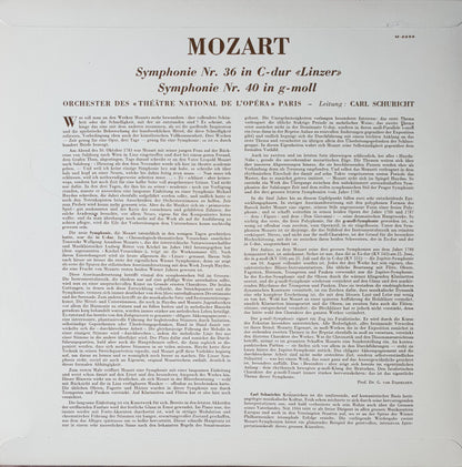 Wolfgang Amadeus Mozart, Carl Schuricht, Orchestre National De L'Opéra De Paris : Symphony No. 40 In G Minor / Symphony No. 36 In C Major "Linz" (LP)