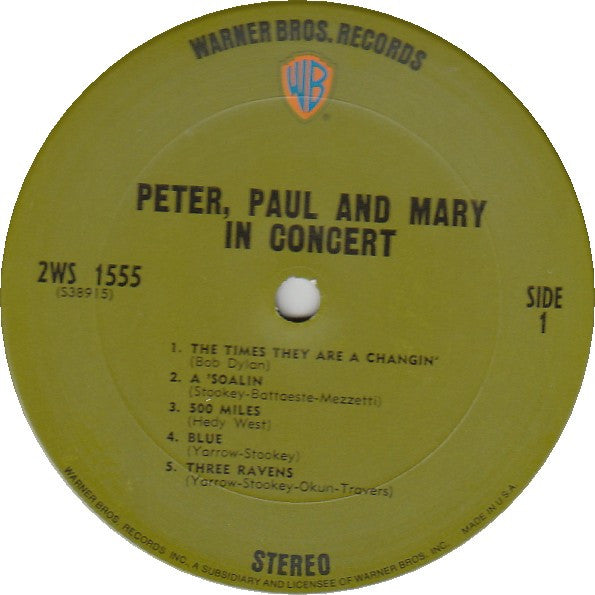 Peter, Paul & Mary : In Concert (2xLP, Album, RE)