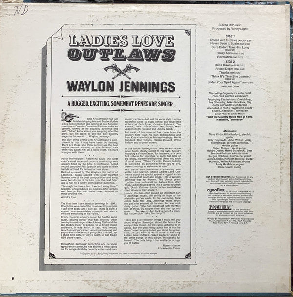 Waylon Jennings : Ladies Love Outlaws (LP, Album, Dyn)