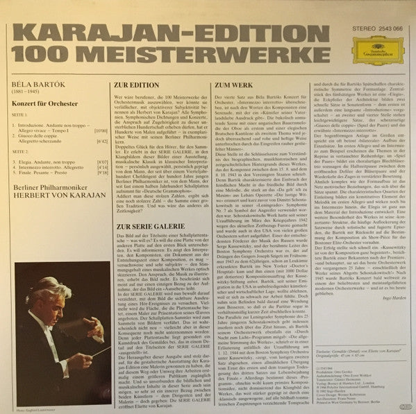 Berliner Philharmoniker · Herbert von Karajan : Karajan-Edition 100 Meisterwerke - Bartók: Konzert Für Orchester (LP)