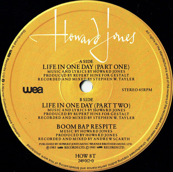 Howard Jones : Life In One Day (12", Single, PRS)