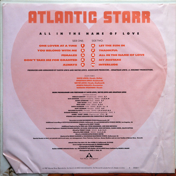 Atlantic Starr : All In The Name Of Love (LP, Album, All)