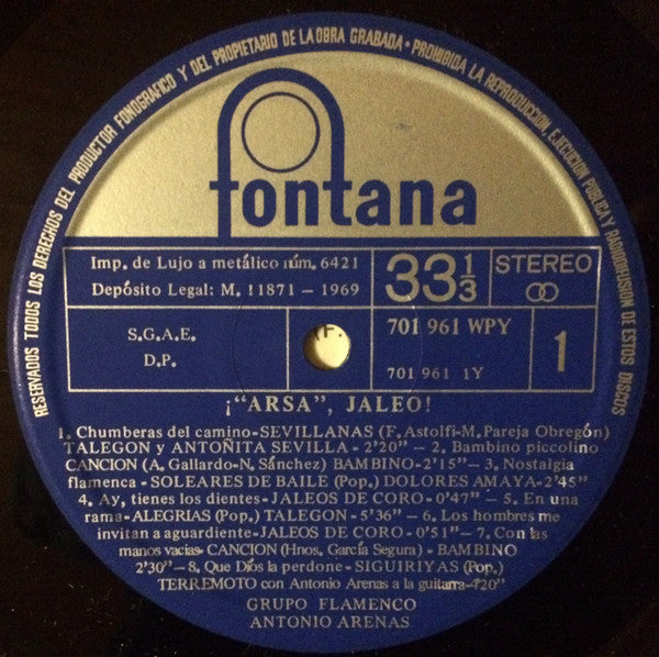 Various, Grupo Flamenco De Antonio Arenas : ¡”Arsa” Jaleo! (LP)