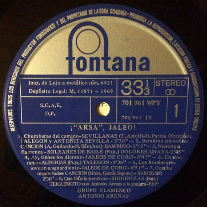 Various, Grupo Flamenco De Antonio Arenas : ¡”Arsa” Jaleo! (LP)