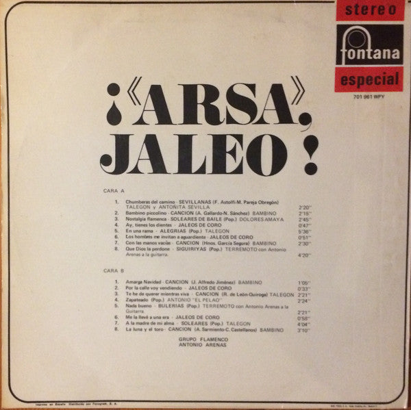 Various, Grupo Flamenco De Antonio Arenas : ¡”Arsa” Jaleo! (LP)