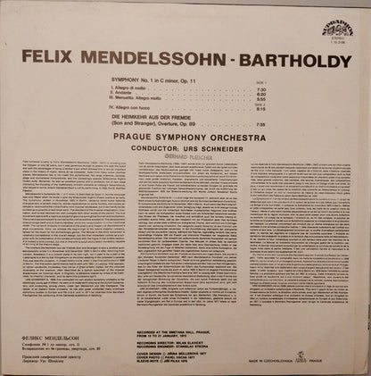 Felix Mendelssohn-Bartholdy, The Prague Symphony Orchestra, Urs Schneider : Symphony No.1 In C Minor - Heimer Aus Der Fremde Overture (LP, RE)