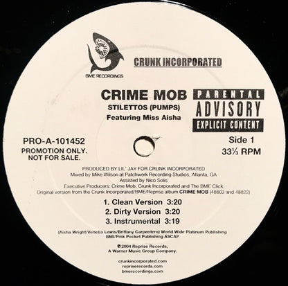 Crime Mob Featuring Miss Aisha : Stilletos (Pumps) (12", Promo)