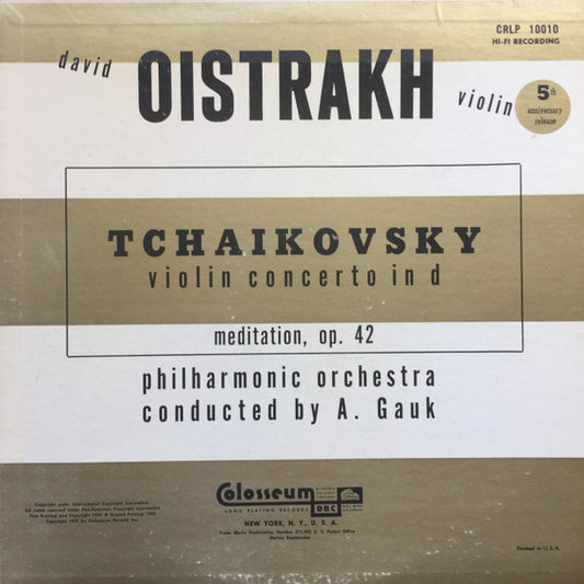 Pyotr Ilyich Tchaikovsky - David Oistrach, Alexander Gauk : Violin Concerto / Meditation, Op. 42, No. 1 (LP, Album, Mono, Mic)