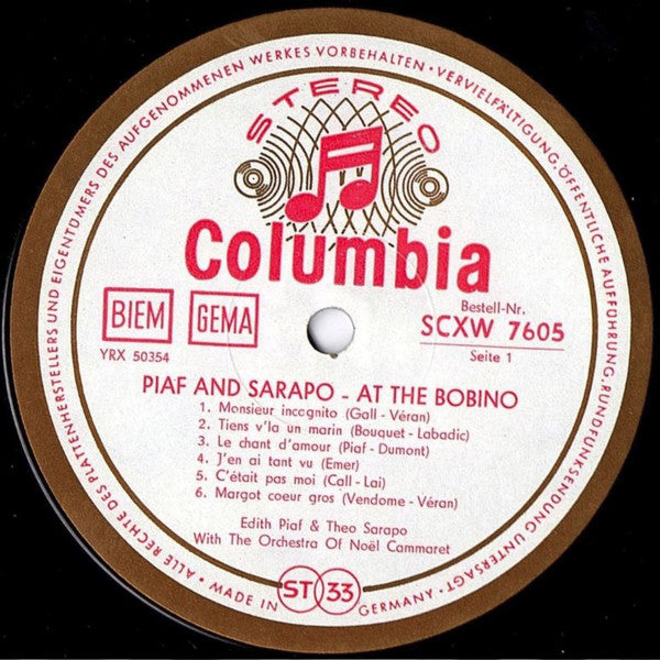 Edith Piaf and Théo Sarapo : Piaf And Sarapo At The Bobino (LP, Album)