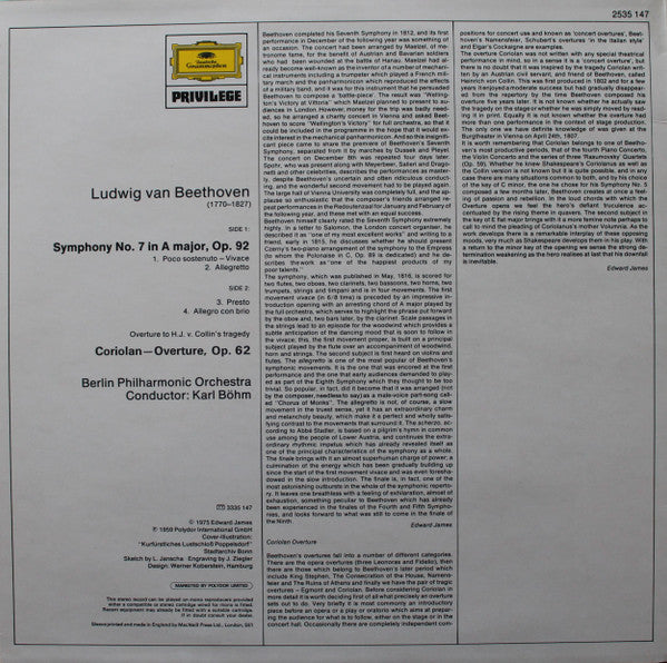 Ludwig van Beethoven, Berliner Philharmoniker · Karl Böhm : Symphony No. 7 / Coriolan Overture (LP, RE)