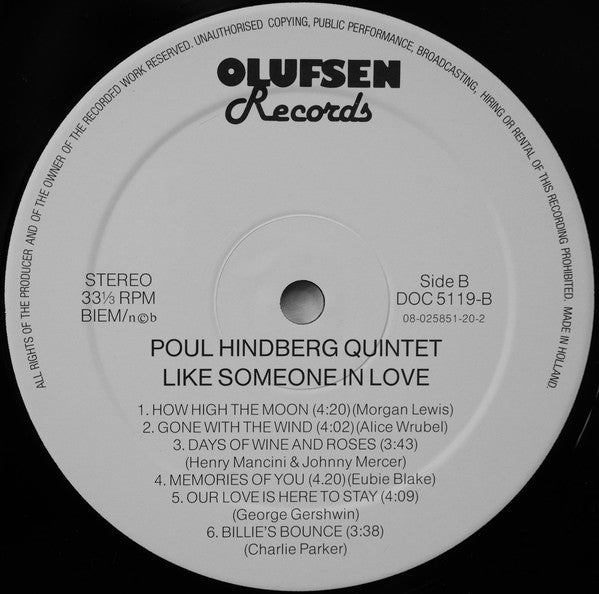 Poul Hindberg Quintet : Like Someone In Love (LP, Album)