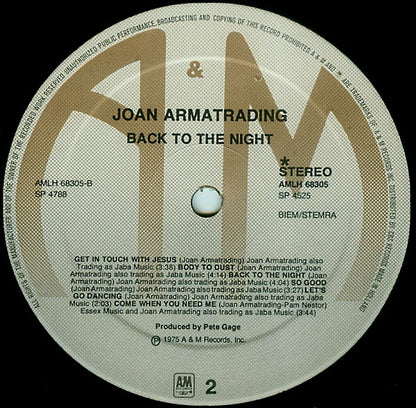 Joan Armatrading : Back To The Night (LP, Album)