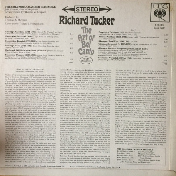 Richard Tucker (2) : The Art Of Bel Canto (LP, Album)