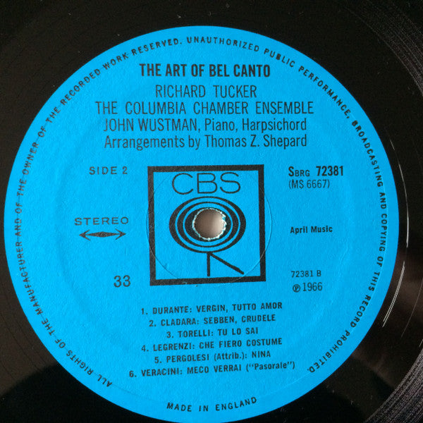 Richard Tucker (2) : The Art Of Bel Canto (LP, Album)