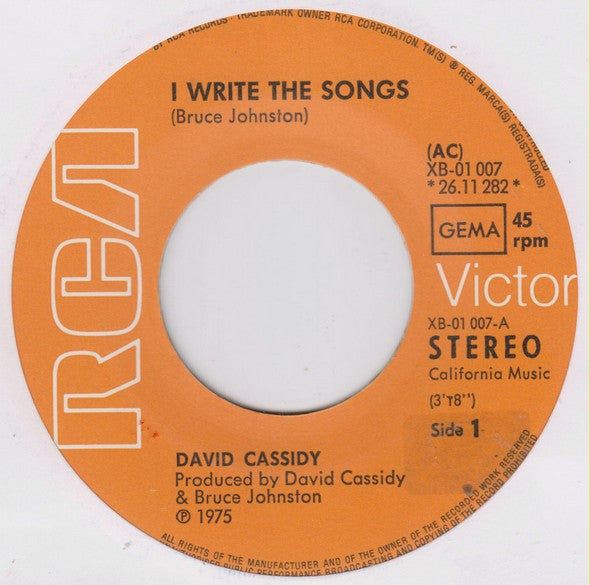 David Cassidy : I Write The Songs (7", Single)