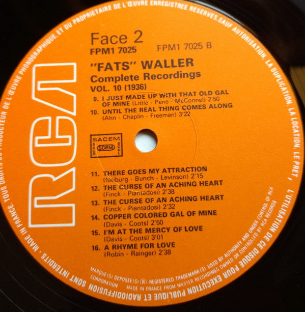 Fats Waller & His Rhythm : (1936) Volume 10 (LP, Comp)