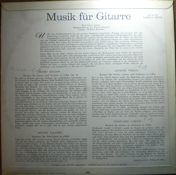 Mauro Giuliani (2), Giuseppe Torelli, Fernando Carulli, Niccolò Paganini, Karl Scheit, Kammerorchester Der Wiener Festspiele, Wilfried Boettcher : Musik Für Gitarre (LP)