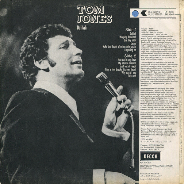 Tom Jones : Delilah (LP, Album, RE)