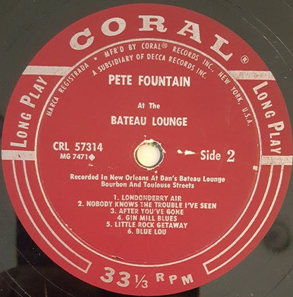 Pete Fountain : Pete Fountain At The Bateau Lounge (LP, Album, Mono, Pin)