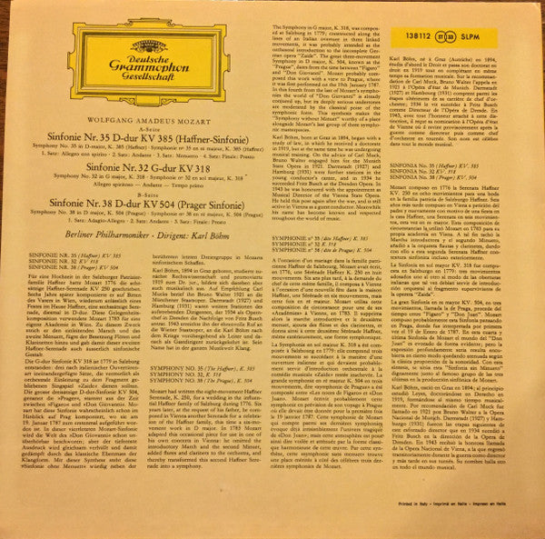 Wolfgang Amadeus Mozart · Karl Böhm, Berliner Philharmoniker : Symphonien Nr. 35 »Haffner« · Nr. 32 G-Dur (In G Major) · Nr. 38 »Prager« (LP, Album)