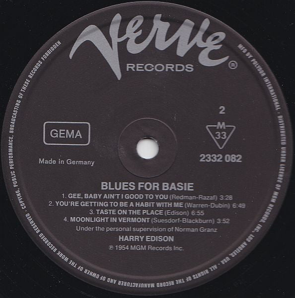 Harry Edison : Blues For Basie (LP, Album, Mono, RE)