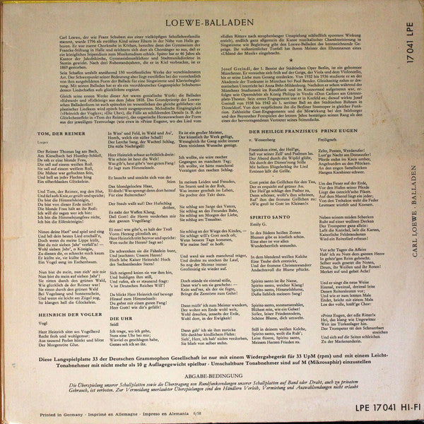 Carl Loewe : Balladen (10", Mono)