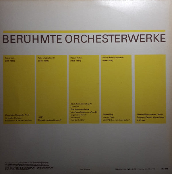 Gewandhausorchester Leipzig, Gerhart Wiesenhütter : Berühmte Orchesterwerke (LP)