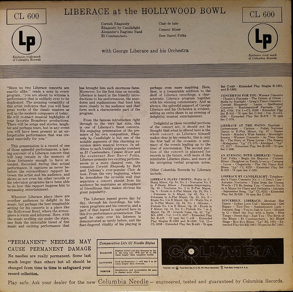 Liberace : Liberace At The Hollywood Bowl (LP, Mono)