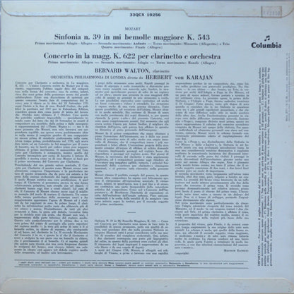 Wolfgang Amadeus Mozart - Herbert von Karajan, Bernard Walton (2), Philharmonia Orchestra : Symphony No.39 In E Flat Major K.543 / Clarinet Concerto In A Major K.622 (LP)