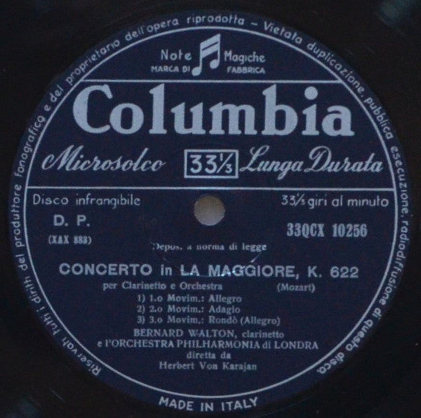 Wolfgang Amadeus Mozart - Herbert von Karajan, Bernard Walton (2), Philharmonia Orchestra : Symphony No.39 In E Flat Major K.543 / Clarinet Concerto In A Major K.622 (LP)