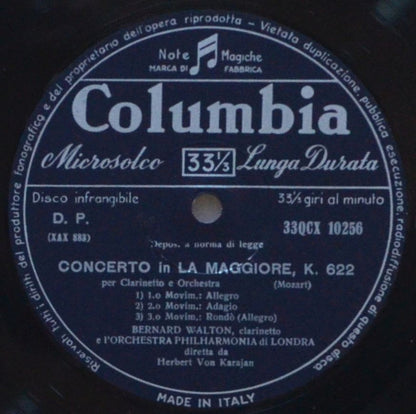 Wolfgang Amadeus Mozart - Herbert von Karajan, Bernard Walton (2), Philharmonia Orchestra : Symphony No.39 In E Flat Major K.543 / Clarinet Concerto In A Major K.622 (LP)