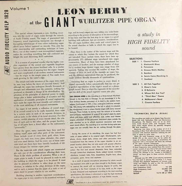 Leon Berry : Leon Berry At The Giant Wurlitzer Pipe Organ Volume 1 (LP, Album)