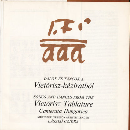 Camerata Hungarica : Dalok És Táncok Vietórisz-kéziratból = Songs And Dances From The Vietórisz Tablature (2xLP, Album)