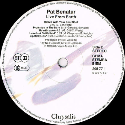 Pat Benatar : Live From Earth (LP, Album, RE, Whi)