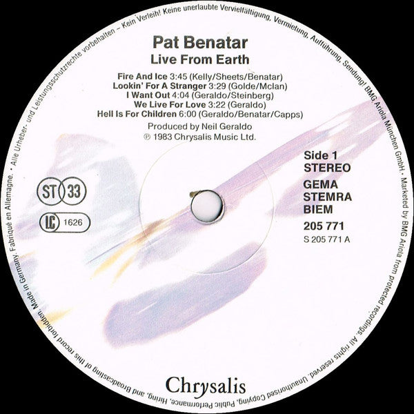 Pat Benatar : Live From Earth (LP, Album, RE, Whi)