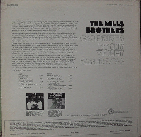 The Mills Brothers : Cab Driver, Paper Doll, My Shy Violet (LP, Comp, RE)